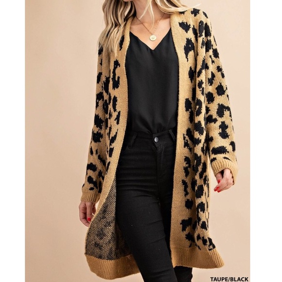 Sweaters - Leopard Print Open Front Cardigan